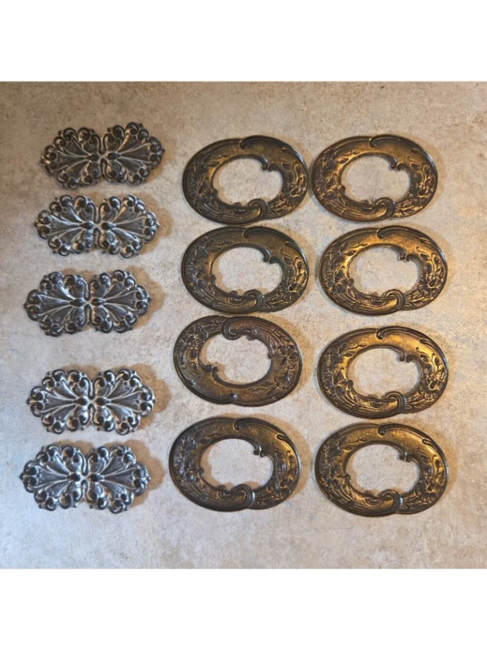 13 Pc Jewelry Findings Brass Oxidized Victorian Oval and Silver Oxidized
